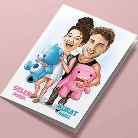 Resim Ponçik Sevgililer Karikatürlü Tebrik Kartı 