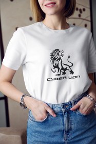 Resim Kio Tasarım Kadın Aslan Baskılı Tişört 