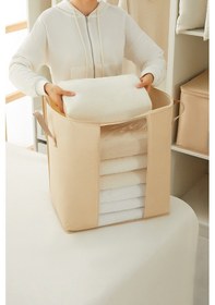 Resim Ocean Home Textile 2'li Pvc Pencereli Bej Balıksırtı Hurç Set 1 Adet 45 x 30 x 50 / 1 Adet 60 x 43 x 35 cm 