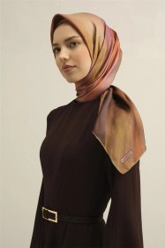 Resim Armine Soyut Desenli Saf İpek Sura Eşarp 9308d 07 KAhverengi 