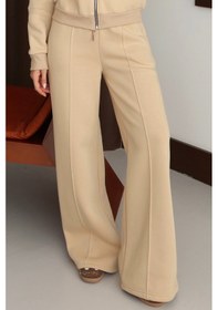 Resim Balenbi 3 İplik İçi Polarlı Yüksek Bel Çımalı Palazzo Eşofman Altı 1144 Bej 