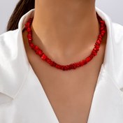 Resim 1pc Vintage Elegant Kızıl Mercan Çakıl Kolye, Sentetik Garnet, Düzensiz Şık Tasarım, Günlük ve Parti Etkinlikleri için Moda Takı, Tüm Mevsim Aksesuar 