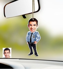 Resim Bk Gift Kişiye Özel Bay Polis Karikatürlü Ahşap Araba Dikiz Ayna Süsü 
