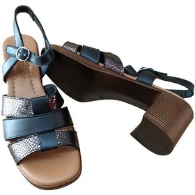 Resim Castle Black 45204 Kadın Hakiki Deri Kalın Kısa Topuklu Comfort Sandalet Siyah Siyah 