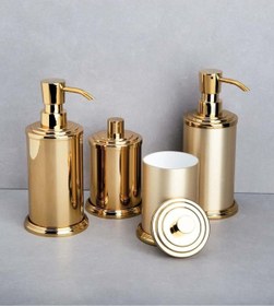 Resim DİZAYNAKS Altın Mat Altın Sıvı Sabunluk Pamukluk Seti 2li 