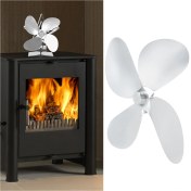 Resim Mufunye Alüminyum 4 Kanatlı Sobane Fanı, Isı Dağıtımı İçin Sıcak Dayanıklı, Ev Isıtma Aksesuarı Gümüş 