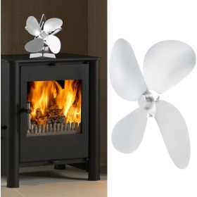 Resim Mufunye Alüminyum 4 Kanatlı Sobane Fanı, Isı Dağıtımı İçin Sıcak Dayanıklı, Ev Isıtma Aksesuarı Gümüş 