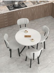 Resim Mygusi Azra Mutfak Masa Takımı 90 Cm Masa Beyaz Masa + 4 Sandalye Açıkgri 