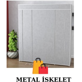 Resim PORMET Çelik Profilli Gri Renk Bez Dolap, Kumaş Gardırop 