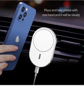 Resim Wondernest X19 Magsafe Araba Havalandırma Çıkışı Kelepçe Tutucu 15w Qi Manyetik Kablosuz Şarj Beyaz Beyaz 