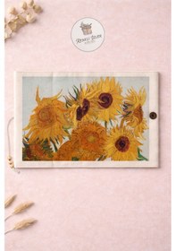Resim Kitap Kılıfı Ve Metal Kitap Ayracı Seti Van Gogh Ayçiçekleri 