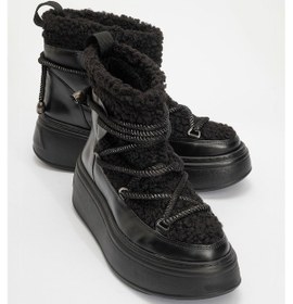 Resim Luvi Shoes Dila Siyah Suni Kürklü Kadın Kalın Tabanlı Kar Botu Siyah 