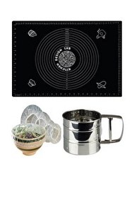 Resim Kitchen Design Lab 45x65 CM Silikon Hamur Açma Matı Çelik Un Eleği Ve 8 Li Hamur Dinlendirme Poşeti 