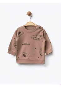 Resim Erkek Bebek Dinazor Baskılı Organik Eşofman Takım-15481 Kahverengi 