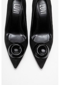 Resim Luvishoes Luvi Shoes Jordana Siyah Süet Siyah Tokalı Kadın İnce Topuklu Ayakkabı Siyah Süet 