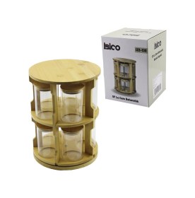 Resim 10 Pcs Yuvarlak - Döner Standlı Cam - Bambu Kapak Tuzluk - Bahara Çok Renkli 