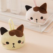 Resim Mercan Polar Cepli Kedi El Havlusu Banyo Asılabilir Emici Havlu Mutfak ve Banyo Çift Kullanımlı Kare Bez Sevimli Karikatür El Silme Havlusu Vantuzlu Mutfak ve Tuvalet İçin 