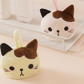 Resim Mercan Polar Cepli Kedi El Havlusu Banyo Asılabilir Emici Havlu Mutfak ve Banyo Çift Kullanımlı Kare Bez Sevimli Karikatür El Silme Havlusu Vantuzlu Mutfak ve Tuvalet İçin 