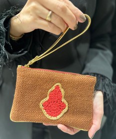 Resim Deri Detaylı Kroşe Hamsa Bozuk Para Çantası 