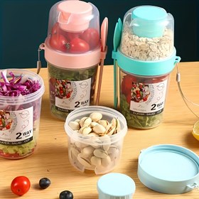 Resim 1 adet, Çatal ve Kapaklı Çok Fonksiyonlu Salata Kupası - Taşınabilir Meyve ve Yoğurt Kapları - Okul ve Ofis Sağlıklı Yeme İçin Uygun 