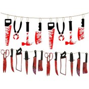 Resim Sones 8 Adet + 12 Adet Cadılar Bayramı Taklit Kan Bıçağı Kolye Dekoratif Bayrak Perili Ev Kapı Perdesi 3+ 