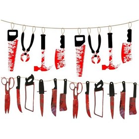 Resim Sones 8 Adet + 12 Adet Cadılar Bayramı Taklit Kan Bıçağı Kolye Dekoratif Bayrak Perili Ev Kapı Perdesi 3+ 
