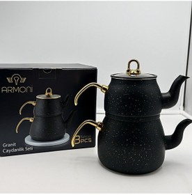Resim Armoni Gold Serisi Granit Çaydanlık Takımı Isıya Dayanıklı, Şık Altın - Çelik 