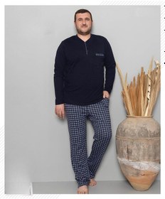 Resim Pijamoni Erkek Battal Düğme Yaka Penye Uzun Kol Pijama Takımı 6720/10 - 1 Adet Siyah 