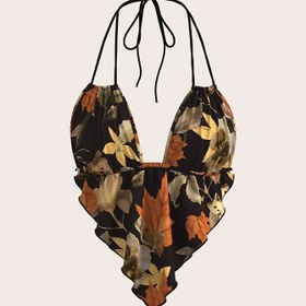 Resim Kadınlar için Çiçek Desenli Halter Yaka Halter Üstü, Seksi Sırtı Açık Kalp Şeklinde Tank Üstü - Polyester Karışımı, Yaz ve İlkbahar için İdeal 