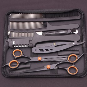 Resim 6 inç saç kesme makası saç kesme aracı seti. Saç kesme makası seti. İnceltme makası şekillendirme aracı, tıraş tarak seti, saç kesme tarak, tıraş makinesi, çift taraflı tarak, elma tarak 