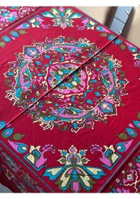 Resim Kolay Temizlenebilir Renkli Cıvıl Cıvıl Desenli Masa Örtüsü 170x170 Cm Pembe&kırmızı 