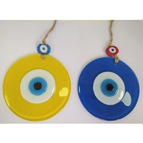 Resim Opak Cam Nazar Boncuğu Ikili Set Mavi Ve Sarı Duvar Dekoru 12cm 