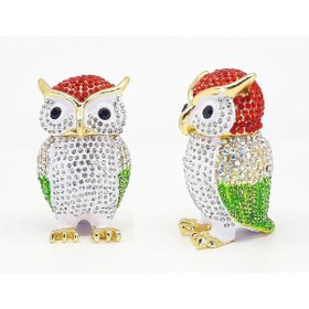 Resim Swarskybyks857 2li Swaroski Taşlı Metal Baykuş Mücevher Kutusu 