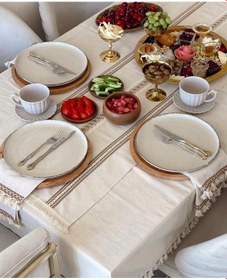 Resim Dnc Home Tekstil Ndchome 12li Amerikan Servis Runner Seti Krem 