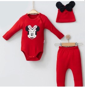 Resim 3-18 Ay Erkek Bebek Takımı Mickey Şapkalı 3'lü Kırmızı Kırmızı 