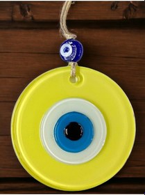 Resim Mini Boy Sarı Nazar Boncuklu Duvar Süsü 10 Cm Cam Duvar Dekoru 