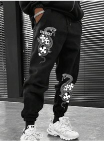 Resim Halloween Cross & Letter Graphic Drawstring Waist Eşofman Altı Siyah 