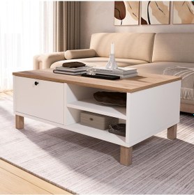 Resim Robin Home Alaska Orta Sehpa Ahşap Ayaklı Kapaklı Sepet-beyaz Beyaz 