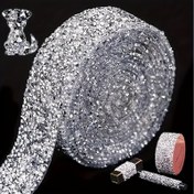 Resim Parlak Kendinden Yapışkanlı Taşlı Kurdele, 2.01cm Genişliğinde - DIY El İşleri, Düğün Dekorasyonu, Araba & Telefon Süslemeleri için Mükemmel - Altın/Gümüş Gri 