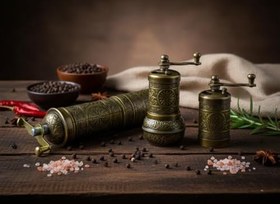 Resim LUDIA Zamak Metal Antik Renk 3 lü Set Karabiber,Kahve,Çörek Otu El Değirmeni Öğütücü Grinder S2 