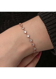 Resim Gümüş Rose Beyaz Taşlı Kadın Bileklik Rose 