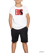 Resim Elvis Logo Beyaz Çocuk Tişört Siyah 