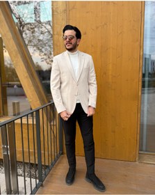 Resim Avni Ceylan İnci Ton Kadife Tek Düğme Blazer Ceket 