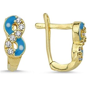 Resim Sembolgold Altın Çocuk Küpesi Mavi Mineli Sonsuzluk Tasarım Bbk-2496 