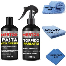 Resim Mertox Otomobil Araç Araba Oto Temizlik Seti Ürünleri-Ince Çizik Giderici Pasta+Torpido Parlatıcı 2X500ML Malzemeleri 