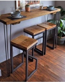 Resim GirayDesign Ahşap Bar Masası Sandalyesi Oturma Odası Mutfak Bar Masası 