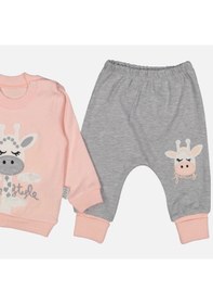 Resim 3-9 Ay Kız Bebek Alt&üst Takımı Zürafa Nakışlı Somon Somon 
