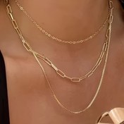 Resim 3 Adet Set 18K Altın Kaplama Paslanmaz Çelik Kolyeler, Klasik ve Sade Stil, Çok Katmanlı Hip Hop Zinciri, Sevgililer Günü Hediyesi, Günlük ve Özel Günler, Tüm Sezon Giyim 