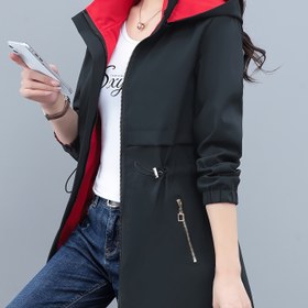 Resim Kadınlar İçin Çift Tonlu Siyah & Kırmızı Uzun Kollu Rüzgarlık Ceket - Ayarlanabilir Bel Bağcıklı, Çıkarılabilir Kapüşon ve Fermuarlı | Sonbahar-Kış Katmanlama için Tam Fermuarlı Günlük Dış Giyim, Makinede Yıkanabilir (Ofisden Hafta Sonuna), Şık ve Dayanıklı Kumaş, Çok Amaçlı Üst Giysi 