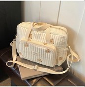 Resim Sevimli Ayı Çiçek Nakış Desen Bebek Bej Pamuklu Kumaş Fermuar Beyaz 